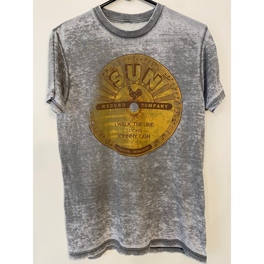 Johnny Cash Sun‎ Record Company I Walk The Line Burnout Graphic T-Shirt Grey S